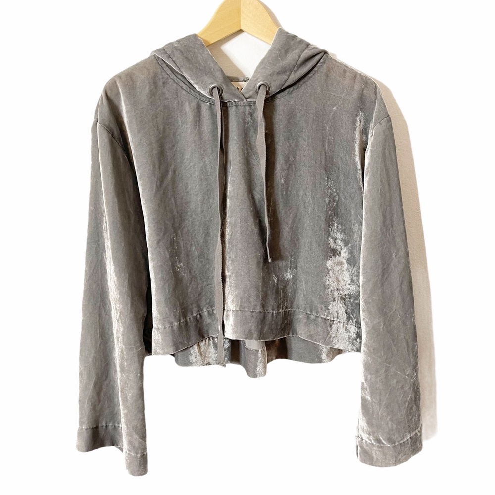 Cloth & Stone Velvet Cropped Hoodie Sweatshirt